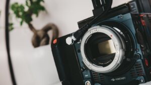 black SLR camera in shallow focus